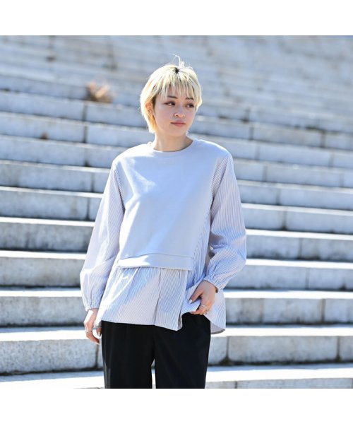 セール Navy ネイビー ポンチ素材 異素材ドッキングプルオーバー マックハウス レディース Mac House Women Magaseek