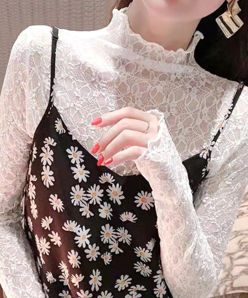 セール トップス レース Fit インナー トップス レイヤード ハイネック シアー 韓国 ファッション ソフトfitレーストップス フューティアランド Futier Land Magaseek