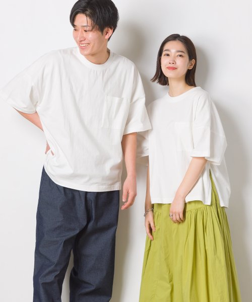 OMNES(オムネス)/【OMNES】ユニセックスポケット付き脇ジップTシャツ/ホワイト
