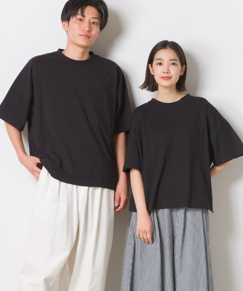 OMNES(オムネス)/【OMNES】ユニセックスポケット付き脇ジップTシャツ/ブラック