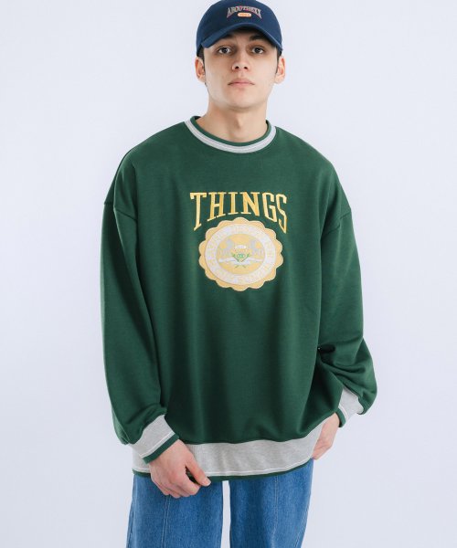 セール スウェット トレーナー メンズ レディース クルーネック リンガー カレッジ アメカジ ストリート ロゴ刺繍 ビッグシルエット リブ グレー アッシュ ブラック ロッキーモンロー Rocky Monroe Magaseek