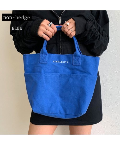 non-hedge(ノンヘッジ)/刺繍ロゴキャンバストートバッグ/ブルー