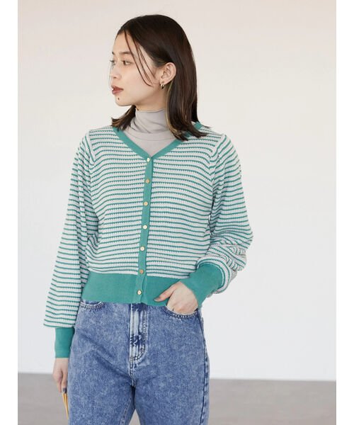 セール Novem9 ボーダージャカードカーディガン グリーンパークス Green Parks Magaseek