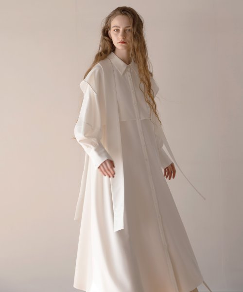 MIELI INVARIANT(ミエリ インヴァリアント)/Panel Layer Shirt Dress/ホワイト