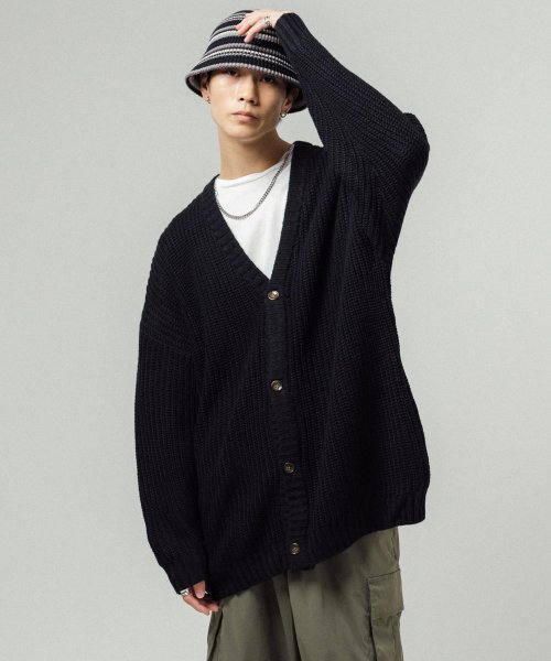 カーディガン ニット メンズ レディース ライトアウター ルーズ 畦編み 5g ビッグシルエット アクリル ルームウェア カジュアル リラクシングウェア ユニセ ロッキーモンロー Rocky Monroe Magaseek