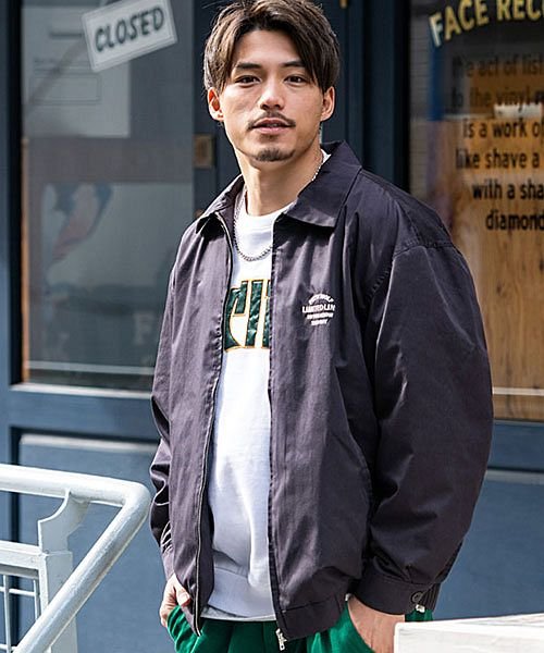 Sb Select デザイン刺繍入りスウィングトップ メンズ ブランド ブルゾン スウィングトップ 刺繍 オオカミ 狼 綿ポリ ロゴ ゴルフウェア バイカー エスビーセレクト Sb Select Magaseek