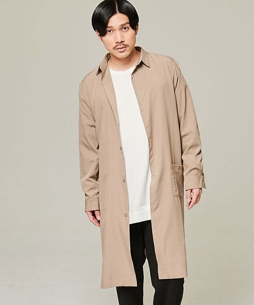 キャバリア Cavaria Cavaria ポケット付き長袖ロングシャツ メンズ ブランド ロング丈 オーバーサイズシャツ シルキー ドレープ 大人 きれいめ おしゃれ ビッグシルエット Magaseek