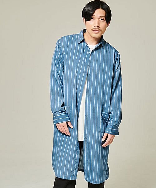 キャバリア Cavaria Cavaria ポケット付き長袖ロングシャツ メンズ ブランド ロング丈 オーバーサイズシャツ シルキー ドレープ 大人 きれいめ おしゃれ ビッグシルエット Magaseek