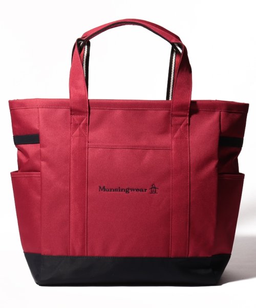 Munsingwear(マンシングウェア)/『Goods』トリコロール部分テープ使いベーシックトート型ボストンバッグ(幅37cm×高さ38cm×奥行20cm)【アウトレット】/レッド