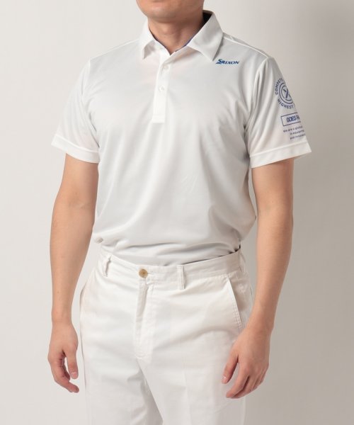 SRIXON(スリクソン)/タイポグラフィマーキングプリント半袖ポロシャツ(吸汗速乾/UVケア(UPF15以上))【アウトレット】/ホワイト