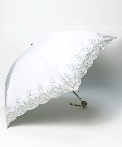 LANVIN Collection(umbrella)(ランバンコレクション（傘）)/晴雨兼用折りたたみ日傘　”オーガンジーカットワーク”/オフホワイト