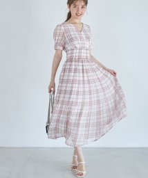 tocco closet(トッコクローゼット)/カシュクールシアーチェックウエストシャーリングプリーツワンピース/PINK