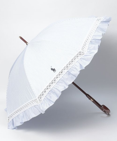 POLO RALPH LAUREN(umbrella)(ポロラルフローレン（傘）)/晴雨兼用日傘　”ストライプ フリル”/スカイブルー