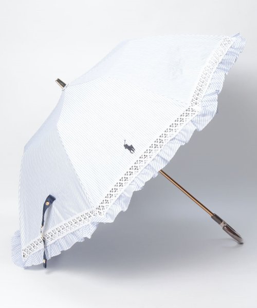POLO RALPH LAUREN(umbrella)(ポロラルフローレン（傘）)/晴雨兼用折りたたみ日傘　”ストライプ フリル”/スカイブルー