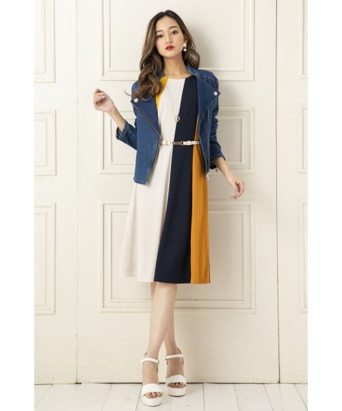 マルチ柄アシンメトリー配色ノースリーブフレアワンピース サリア Salire Magaseek