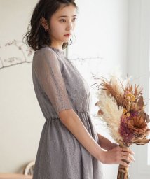 niana/結婚式 ワンピース パーティードレス レース 総レース ロング丈 ミモレ丈 袖あり 小さいサイズ 大きいサイズ 半袖 ハイネック シアー 透け感 ロング オケー/504560659