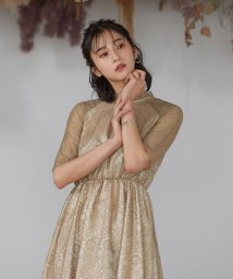 niana(ニアナ)/結婚式 ワンピース パーティードレス レース 総レース ロング丈 ミモレ丈 袖あり 小さいサイズ 大きいサイズ 半袖 ハイネック シアー 透け感 ロング オケー/モカ