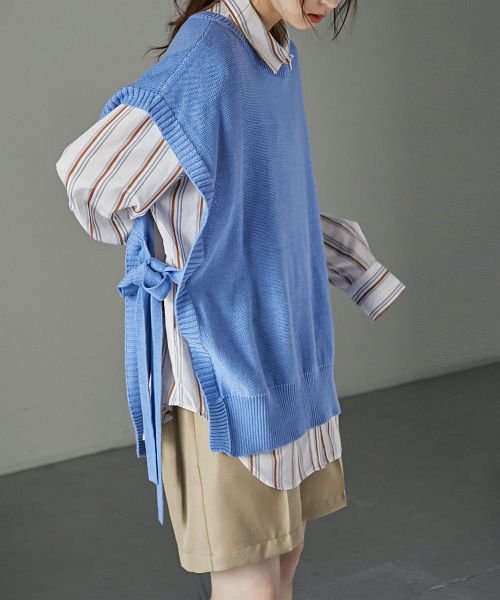 セール ファッションレター Fashion Letter サイドリボン で抜け感もたらすニットベスト ニットベスト レディース サイドリボン レイヤード 重ね着 シャツ ブラウスの上にちょうどいい アウター トッ Magaseek