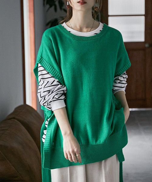 セール ファッションレター Fashion Letter サイドリボン で抜け感もたらすニットベスト ニットベスト レディース サイドリボン レイヤード 重ね着 シャツ ブラウスの上にちょうどいい アウター トッ Magaseek