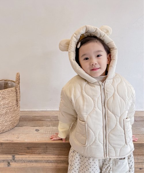 aimoha(aimoha（アイモハ）)/【aimoha－KIDS－】韓国子供服 クマ耳付き 暖かいフード付き中綿ジャケット/ベージュ