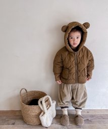 aimoha(aimoha（アイモハ）)/【aimoha－KIDS－】韓国子供服 クマ耳付き 暖かいフード付き中綿ジャケット/ブラウン