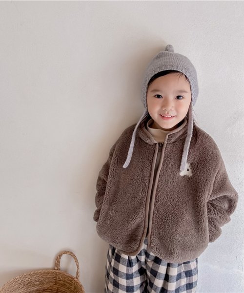 aimoha(aimoha（アイモハ）)/【aimoha－KIDS－】韓国子供服 クマ刺繍暖かいボアジャケット キッズ/グレー