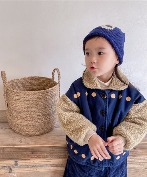 aimoha(aimoha（アイモハ）)/【aimoha－KIDS－】韓国子供服 異素材切り替えボアジャケット/ネイビー