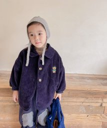 aimoha(aimoha（アイモハ）)/【aimoha－KIDS－】韓国子供服 クマ刺繍ボア裏地暖かい中綿コーデュロイコート/ネイビー