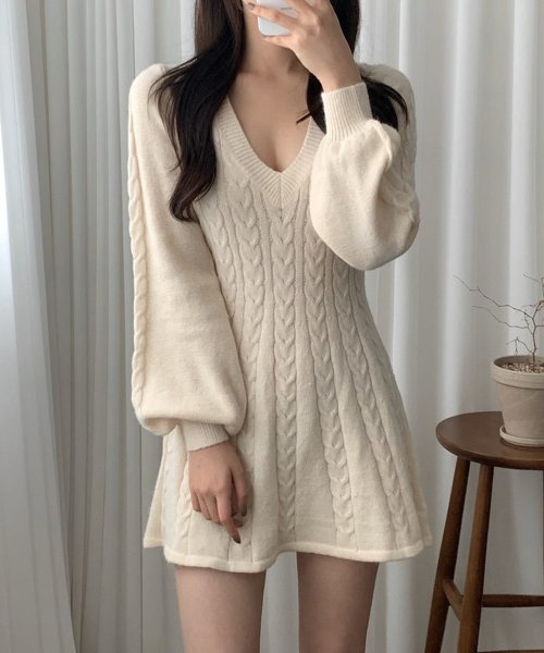 Aimoha アイモハ Aimoha Jasmine Grandiflorum Jasmine Aw新作 Vネックaラインニットミニワンピース Magaseek