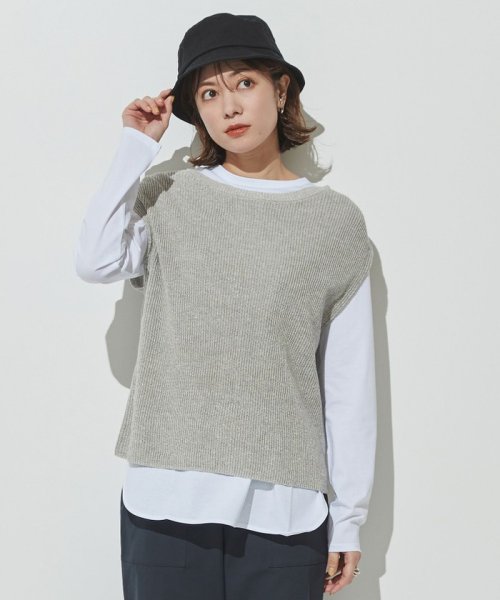 J.PRESS LADIES（LARGE SIZE）(J．プレス　レディス（大きいサイズ）)/【洗える】リネンコットン ニット ベスト/ライトグレー系