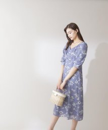 JILL by JILL STUART(ジル バイ ジル スチュアート)/袖ボリュームフラワープリントワンピース/ブルー1