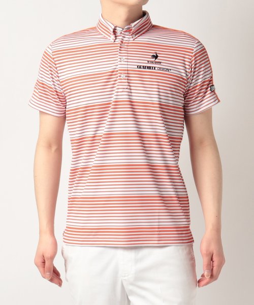 le coq sportif GOLF (ルコックスポルティフ（ゴルフ）)/【グラファイトデザインTourADコラボ】ボーダー半袖ポロシャツ(吸汗速乾/UVケア(UPF15))【アウトレット】/オレンジグリーン白ボーダー