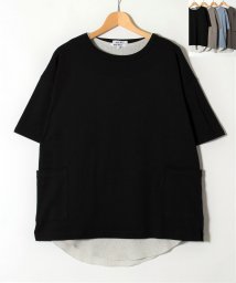 ALWAYS GOOD TIME NEW BASIC STORE(オールウェイグッドタイムニューベーシックストア)/【ＯＲＧＡＮＩＣ　ＣＯＴＴＯＮ】ドロップショルダーダブルポケットスムースＴシャツ×オーガニックコットンワッフルタンクトップ　リアルレイヤードアンサンブルＴシャツ/ブラック