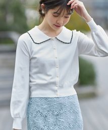 tocco closet(トッコクローゼット)/配色ライン入り襟付きパール釦カーディガン/Off-white