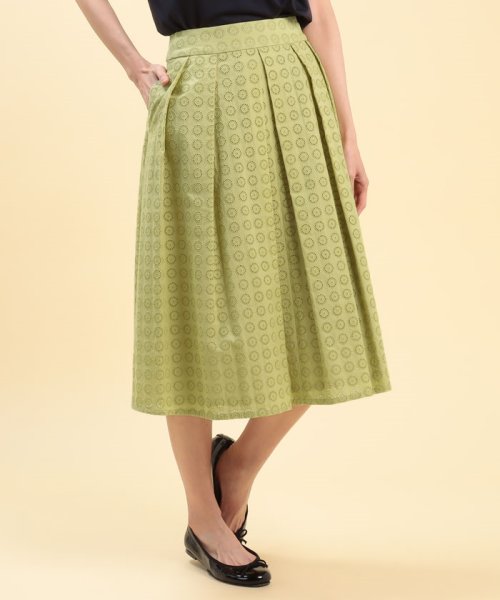 OLD ENGLAND(オールド　イングランド)/フラワー柄刺繍スカート/グリーン