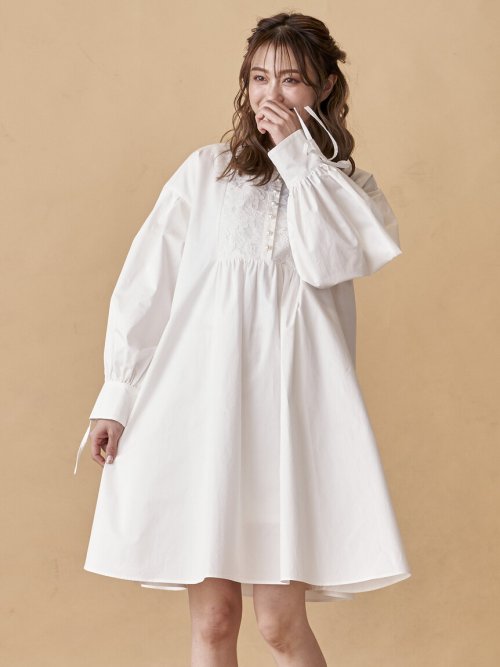 大きいサイズ レース付ミニワンピース 洗濯機で洗える クイーンズコート 大きいサイズ Queens Court Lsize Magaseek