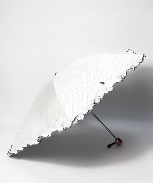 POLO RALPH LAUREN(umbrella)(ポロラルフローレン（傘）)/晴雨兼用折りたたみ日傘　”シャンブレードットフリル”/ホワイト