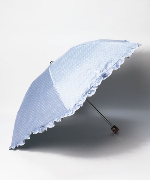 POLO RALPH LAUREN(umbrella)(ポロラルフローレン（傘）)/晴雨兼用折りたたみ日傘　”シャンブレードットフリル”/ペールスカイ
