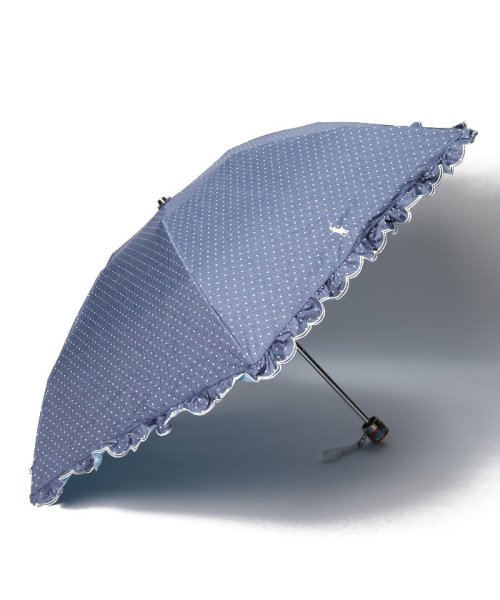 POLO RALPH LAUREN(umbrella)(ポロラルフローレン（傘）)/晴雨兼用折りたたみ日傘　”シャンブレードットフリル”/ネイビーブルー
