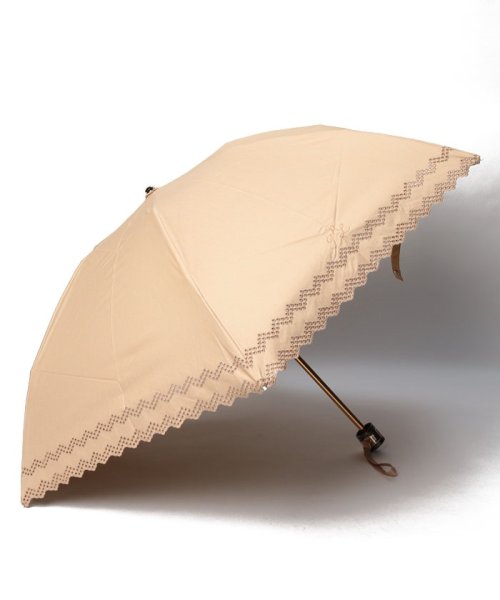 POLO RALPH LAUREN(umbrella)(ポロラルフローレン（傘）)/晴雨兼用折りたたみ日傘　ボーダー刺繍/キンチャ（ゴールドオーカー）