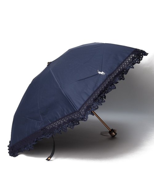 POLO RALPH LAUREN(umbrella)(ポロラルフローレン（傘）)/晴雨兼用折りたたみ日傘　エンブロイダリーフリル/ネイビーブルー
