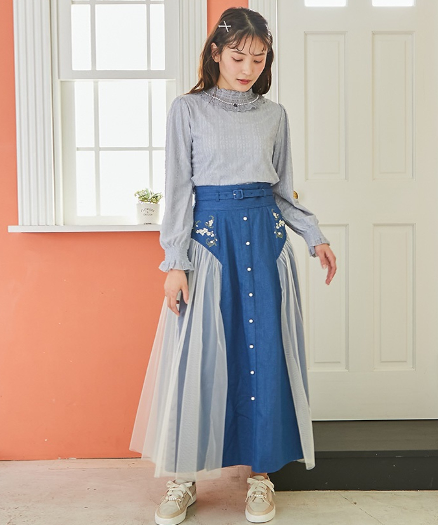 セール サイドチュールロングスカート アクシーズファム Axes Femme Magaseek