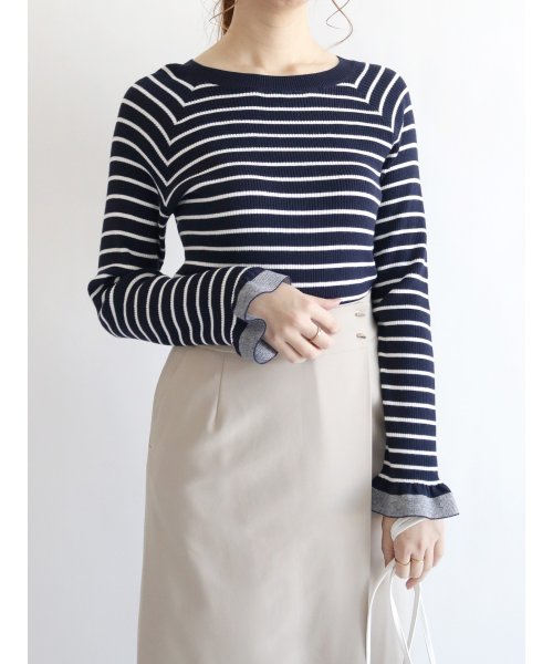 セール Techichi リブボーダー袖口フリルプルオーバー テチチ Te Chichi Magaseek