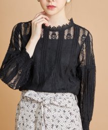 tocco closet(トッコクローゼット)/スタンドカラーレースブラウス/BLACK