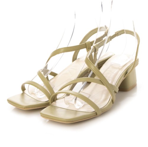 決定的 小人 おばさん スクエア トゥ アシメ 華奢 ストラップ クリア ヒール サンダル 孤児 惨めな グリーンバック