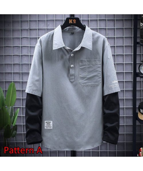 メンズ ファッション カジュアルシャツ レディース 男女兼用 長袖 開襟 カッターシャツ フェイクレイヤード シャツ 春物 秋物 マウマウ ファッション Mowmow Fashion Magaseek