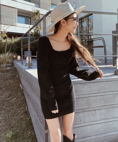 パフスリーブニットミニワンピース エストレジャ Esutoreja Magaseek