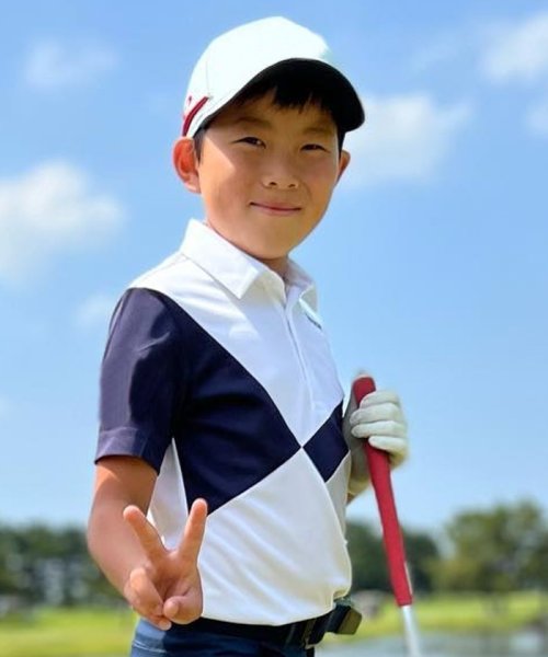 SRIXON(スリクソン)/【松山英樹プロ着用モデル ジュニア別注】カラーブロックプロモデルシャツ(遮熱/吸汗速乾/UVケア(UPF15)/クーリング効果)/ホワイト