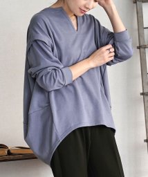 e-zakkamaniastores(イーザッカマニアストアーズ)/キーネック 裏毛コクーンプルオーバー/ブルー