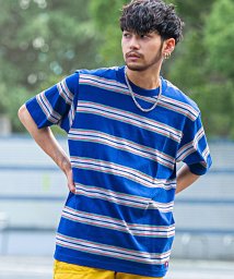 SB Select(エスビーセレクト)/Dickies マルチボーダークルーネック半袖ビッグTシャツ ディッキーズ Tシャツ メンズ ブランド オシャレ 大人 半袖 ボーダー トップス ロゴ カットソ/ブルー